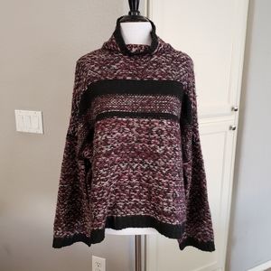 John + Jenn Mock Neck Striped Sweater Burgundy Black White Women’s Size Small